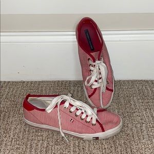 Red and White Stripped Tommy Hilfiger Shoes